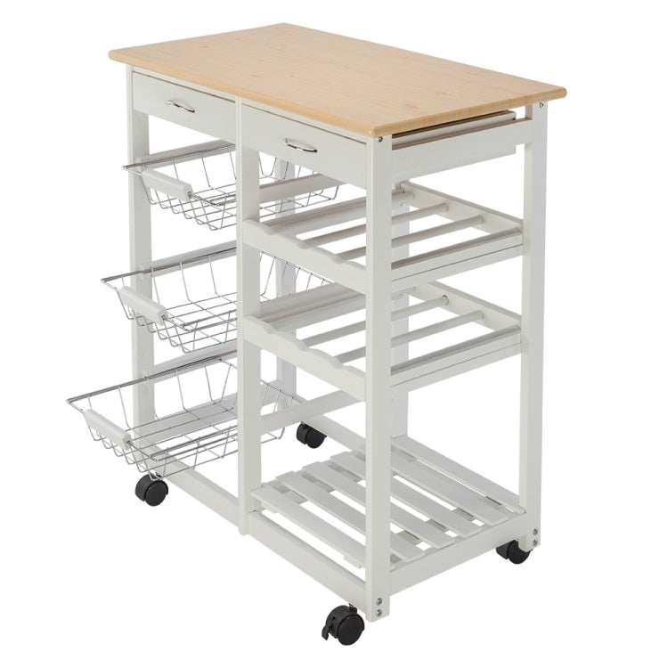 [US Warehouse] Movable Kitchen Dining Cart Rack With 2 Drawers & 2 Wine Racks & 3 Baskets, Size: 67 x 37.5 x 76cm(White)