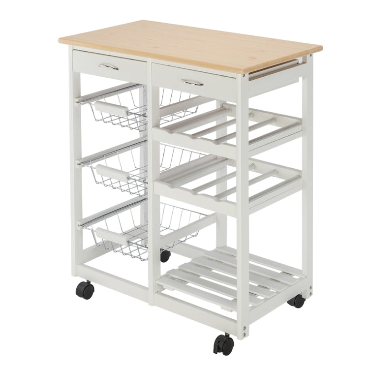 [US Warehouse] Movable Kitchen Dining Cart Rack With 2 Drawers & 2 Wine Racks & 3 Baskets, Size: 67 x 37.5 x 76cm(White)