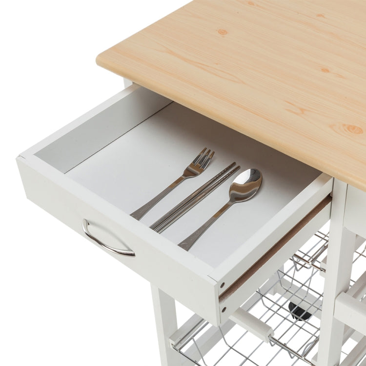 [US Warehouse] Movable Kitchen Dining Cart Rack With 2 Drawers & 2 Wine Racks & 3 Baskets, Size: 67 x 37.5 x 76cm(White)