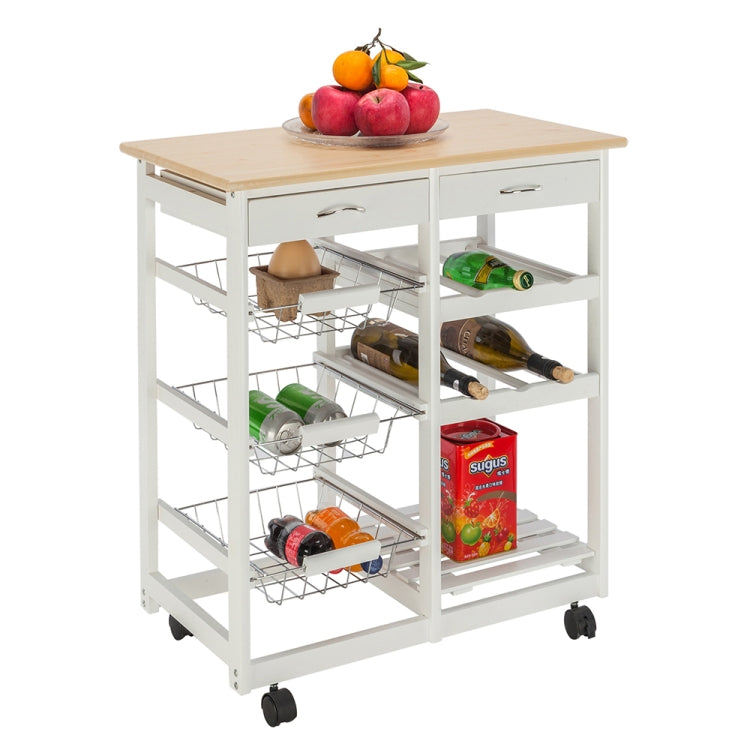 [US Warehouse] Movable Kitchen Dining Cart Rack With 2 Drawers & 2 Wine Racks & 3 Baskets, Size: 67 x 37.5 x 76cm(White)