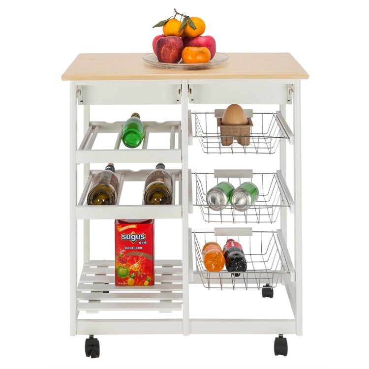 [US Warehouse] Movable Kitchen Dining Cart Rack With 2 Drawers & 2 Wine Racks & 3 Baskets, Size: 67 x 37.5 x 76cm(White)