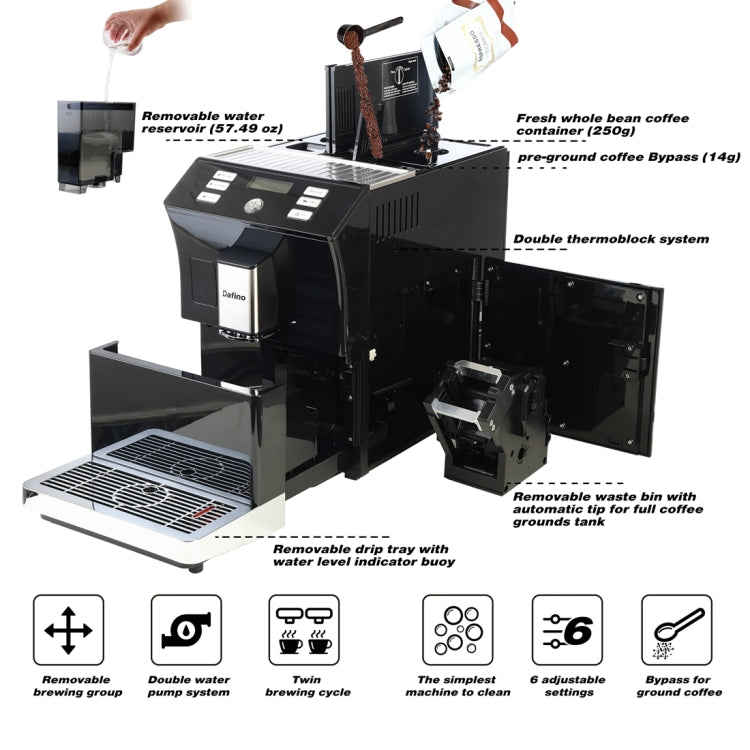 [US Warehouse] Dafino-206 Automatic Espresso Coffee Machine, US Plug
