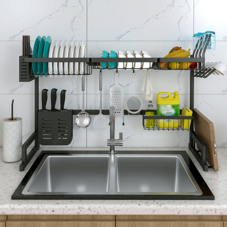 [US Warehouse] Kitchen Drying Rack Drainer Shelf Organizer Size: 85x32x52cm(Black)