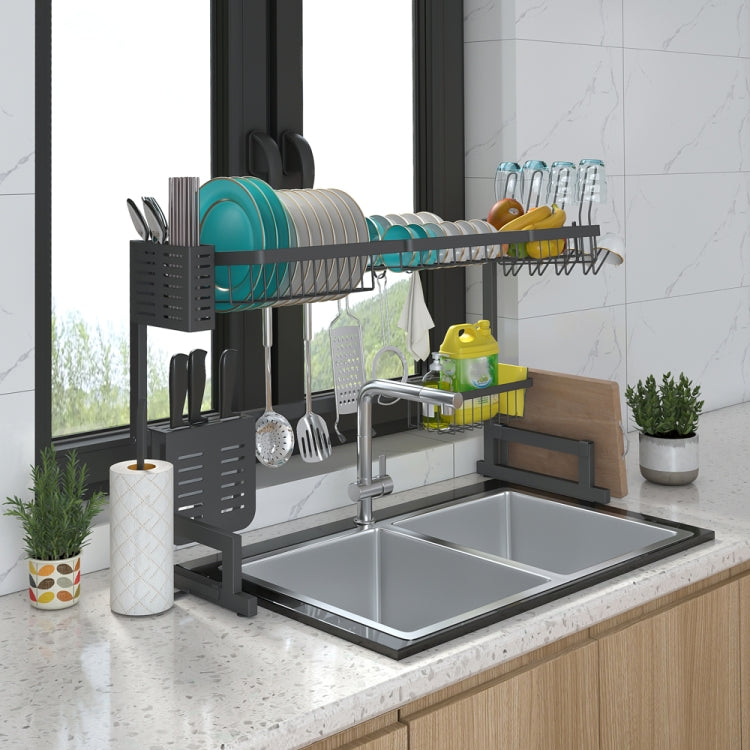 [US Warehouse] Kitchen Drying Rack Drainer Shelf Organizer Size: 85x32x52cm(Black)