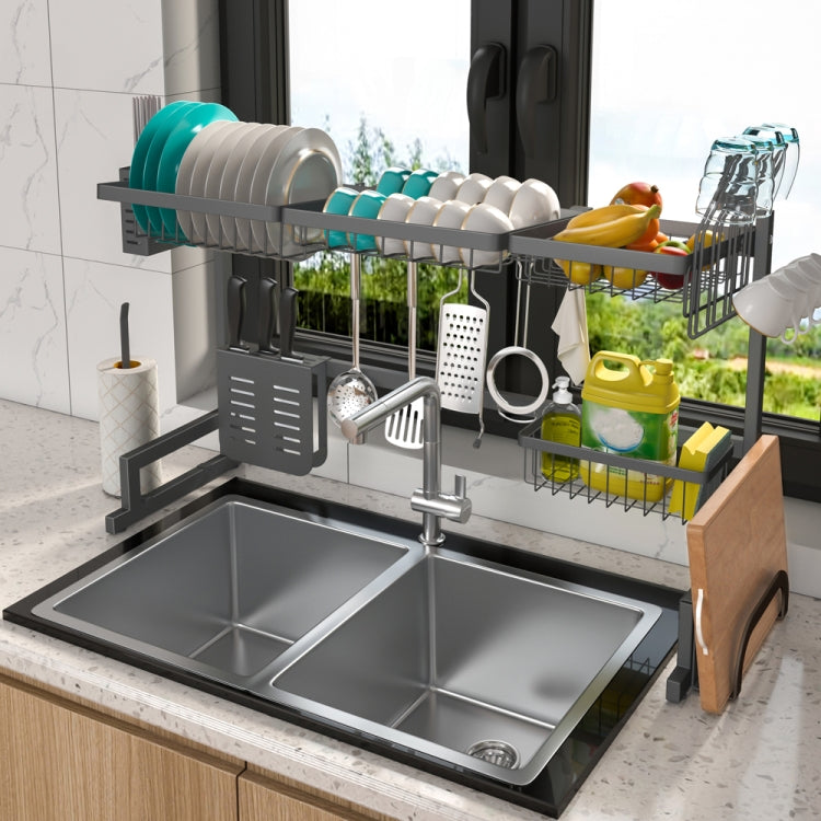 [US Warehouse] Kitchen Drying Rack Drainer Shelf Organizer Size: 85x32x52cm(Black)