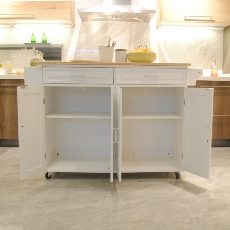 [US Warehouse] Kitchen Double Doors Cart with 2 Drawers, Size: 137 x 91.5 x 45.7cm(White)