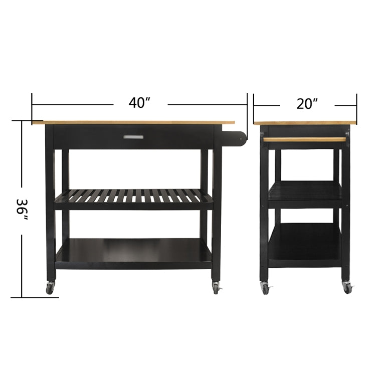 [US Warehouse] Kitchen Cart with 1 Drawer, Size: 101.6 x 91.5 x 50.8cm(Black)
