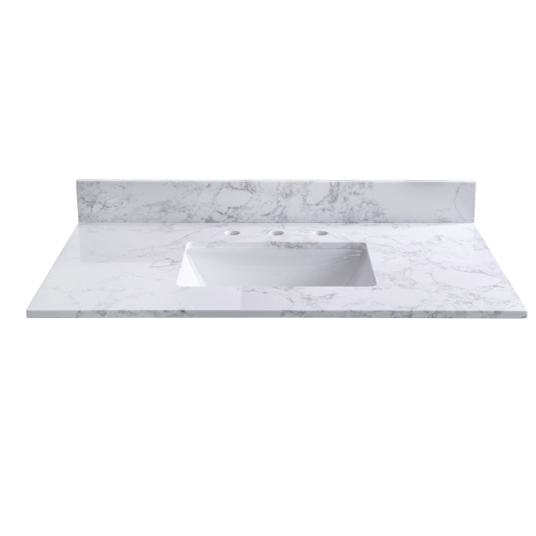 [US Warehouse] 37 inch Bathroom Stone Vanity Top with rectangle Undermount Ceramic Sink & Back Splash(White)