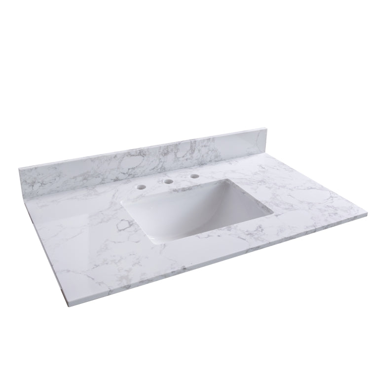 [US Warehouse] 37 inch Bathroom Stone Vanity Top with rectangle Undermount Ceramic Sink & Back Splash(White)