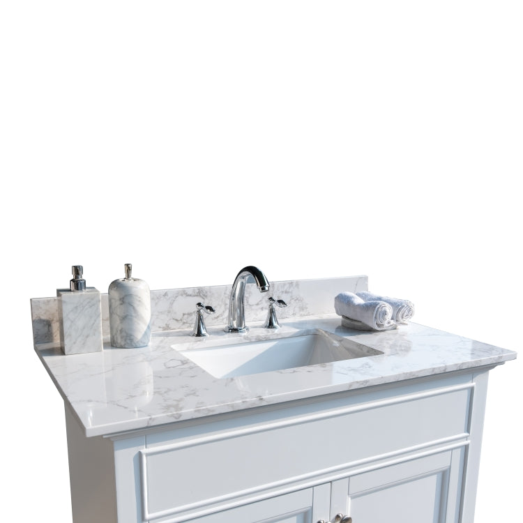 [US Warehouse] 37 inch Bathroom Stone Vanity Top with rectangle Undermount Ceramic Sink & Back Splash(White)