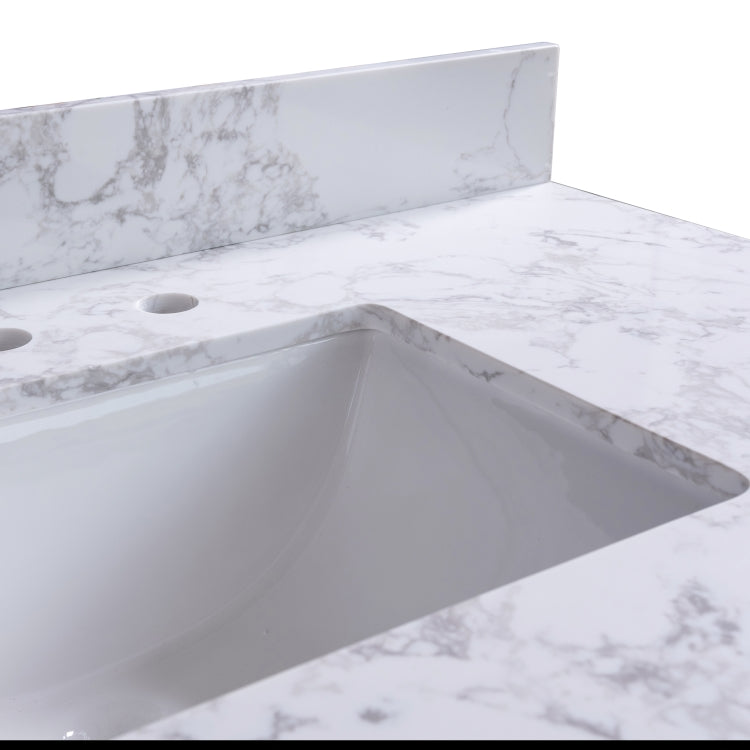 [US Warehouse] 37 inch Bathroom Stone Vanity Top with rectangle Undermount Ceramic Sink & Back Splash(White)