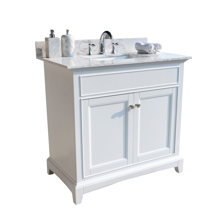 [US Warehouse] 37 inch Bathroom Stone Vanity Top with rectangle Undermount Ceramic Sink & Back Splash(White)
