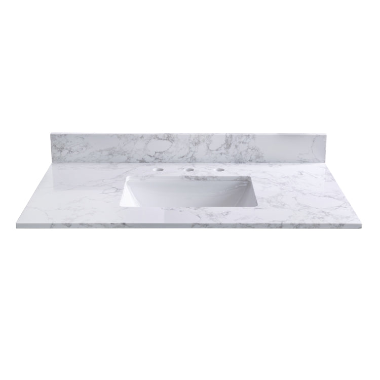 [US Warehouse] 43 inch Bathroom Stone Vanity Top with rectangle Undermount Ceramic Sink & Back Splash(White)