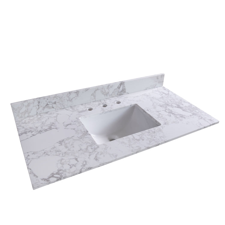 [US Warehouse] 43 inch Bathroom Stone Vanity Top with rectangle Undermount Ceramic Sink & Back Splash(White)