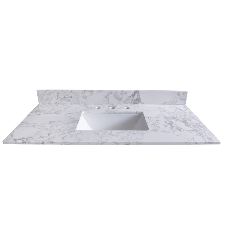[US Warehouse] 49 inch Bathroom Stone Vanity Top with rectangle Undermount Ceramic Sink & Back Splash(White)