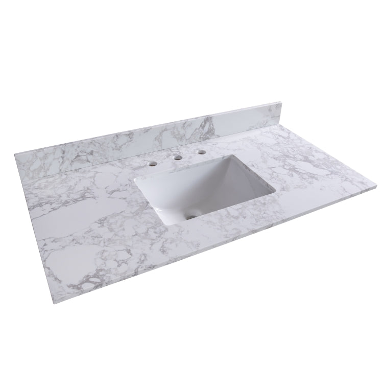 [US Warehouse] 49 inch Bathroom Stone Vanity Top with rectangle Undermount Ceramic Sink & Back Splash(White)