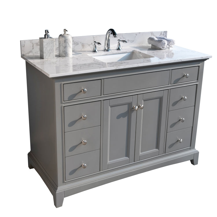 [US Warehouse] 49 inch Bathroom Stone Vanity Top with rectangle Undermount Ceramic Sink & Back Splash(White)