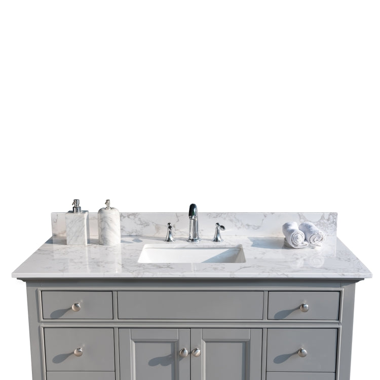 [US Warehouse] 49 inch Bathroom Stone Vanity Top with rectangle Undermount Ceramic Sink & Back Splash(White)