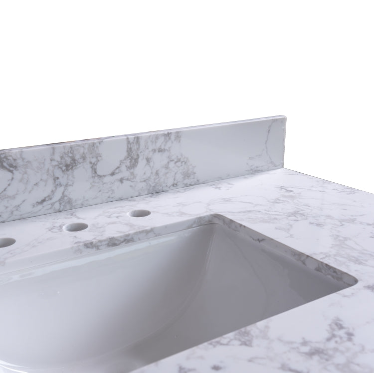 [US Warehouse] 49 inch Bathroom Stone Vanity Top with rectangle Undermount Ceramic Sink & Back Splash(White)