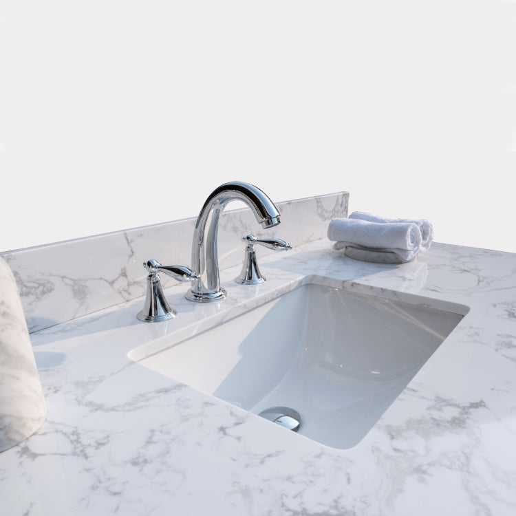 [US Warehouse] 49 inch Bathroom Stone Vanity Top with rectangle Undermount Ceramic Sink & Back Splash(White)