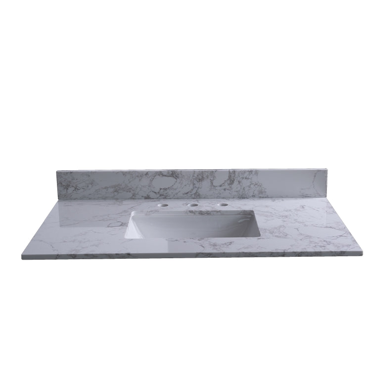 [US Warehouse] 61 inch Bathroom Stone Vanity Top with rectangle Undermount Ceramic Sink & Back Splash(White)