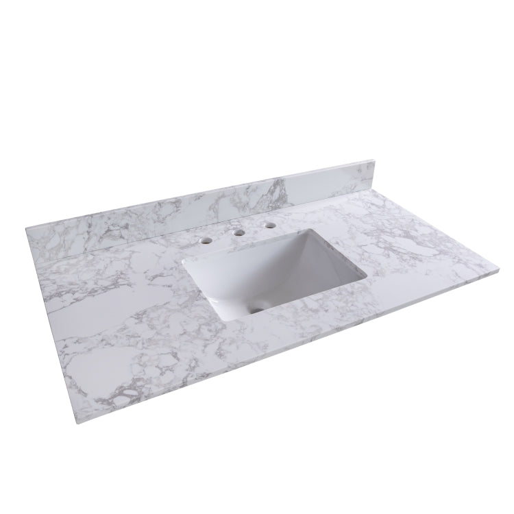 [US Warehouse] 61 inch Bathroom Stone Vanity Top with rectangle Undermount Ceramic Sink & Back Splash(White)