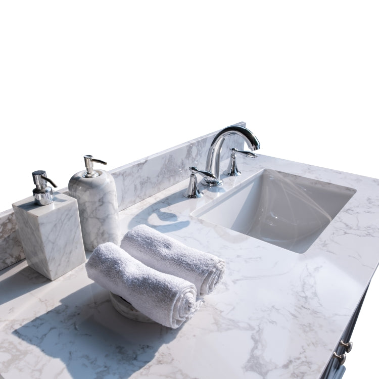 [US Warehouse] 61 inch Bathroom Stone Vanity Top with rectangle Undermount Ceramic Sink & Back Splash(White)