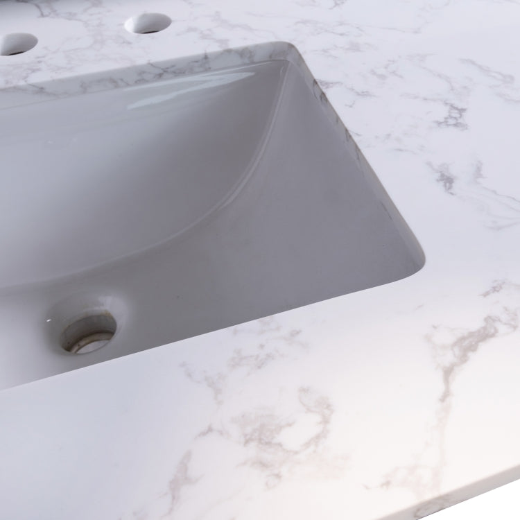 [US Warehouse] 61 inch Bathroom Stone Vanity Top with rectangle Undermount Ceramic Sink & Back Splash(White)