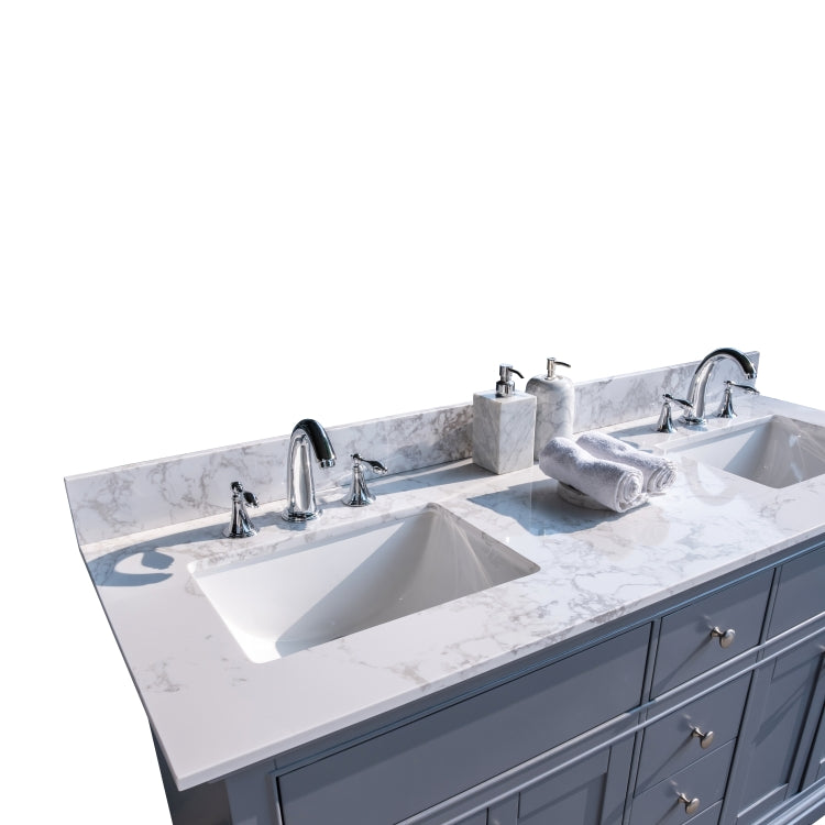 [US Warehouse] 61 inch Bathroom Stone Vanity Top with rectangle Undermount Ceramic Sink & Back Splash(White)