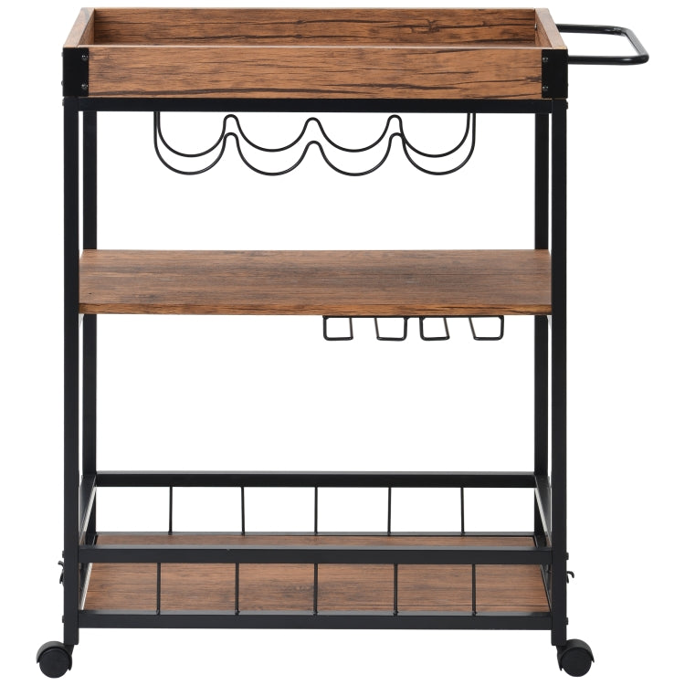 [UK Warehouse] Kitchen 3-Tier Serving Cart with Universal Casters & Tray, Size: 67 x 40 x 87cm(Brown)