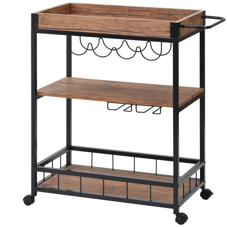 [UK Warehouse] Kitchen 3-Tier Serving Cart with Universal Casters & Tray, Size: 67 x 40 x 87cm(Brown)