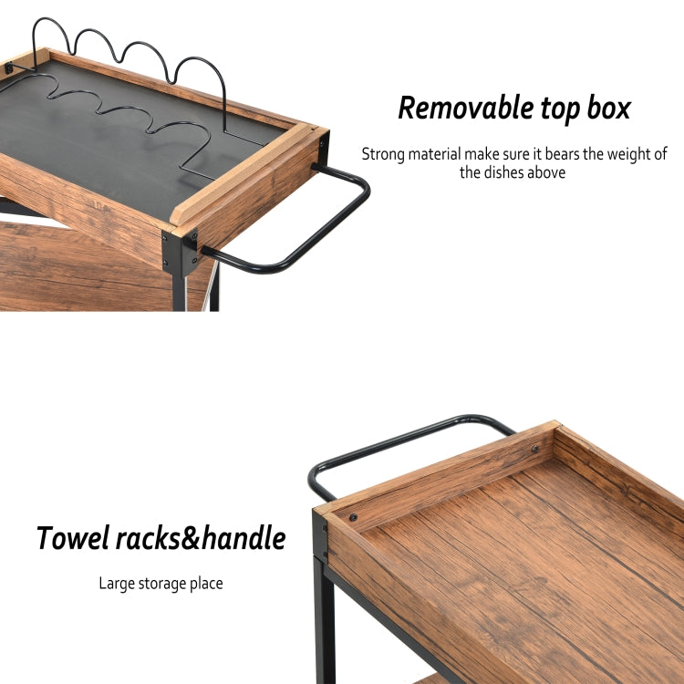 [UK Warehouse] Kitchen 3-Tier Serving Cart with Universal Casters & Tray, Size: 67 x 40 x 87cm(Brown)