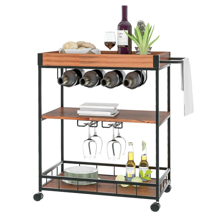 [UK Warehouse] Kitchen 3-Tier Serving Cart with Universal Casters & Tray, Size: 67 x 40 x 87cm(Brown)