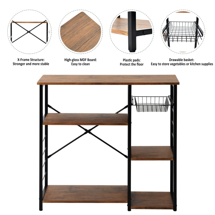 [UK Warehouse] Kitchen Microwave Oven Stand Bread Rack, Size: 90 x 40 x 84cm(Brown)
