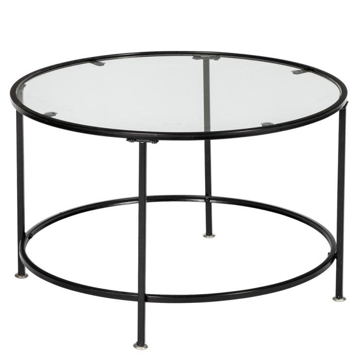 [US Warehouse] 2 Layers 5mm Thick Tempered Glass Countertops Round Wrought Iron Coffee Table, Size: 66 x 66 x 42cm