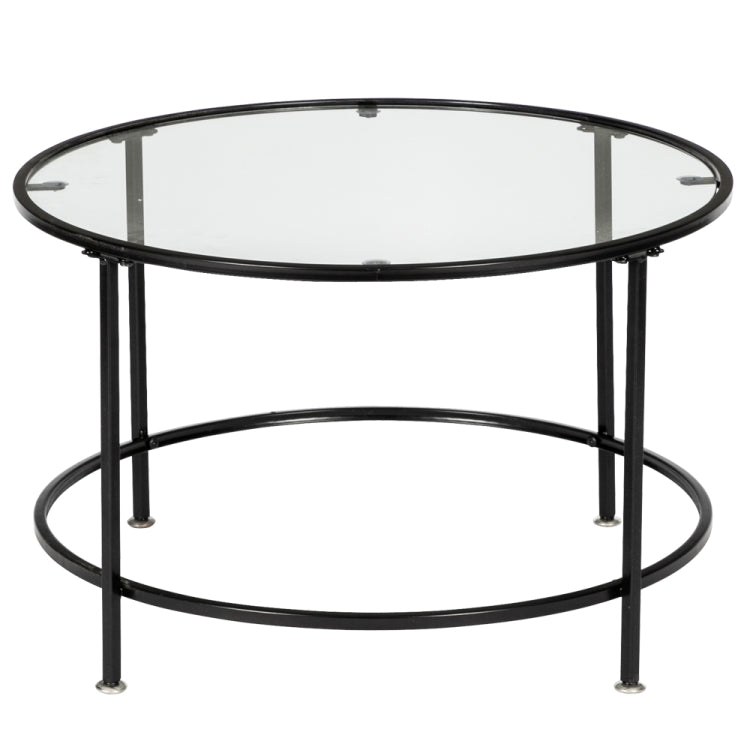 [US Warehouse] 2 Layers 5mm Thick Tempered Glass Countertops Round Wrought Iron Coffee Table, Size: 66 x 66 x 42cm