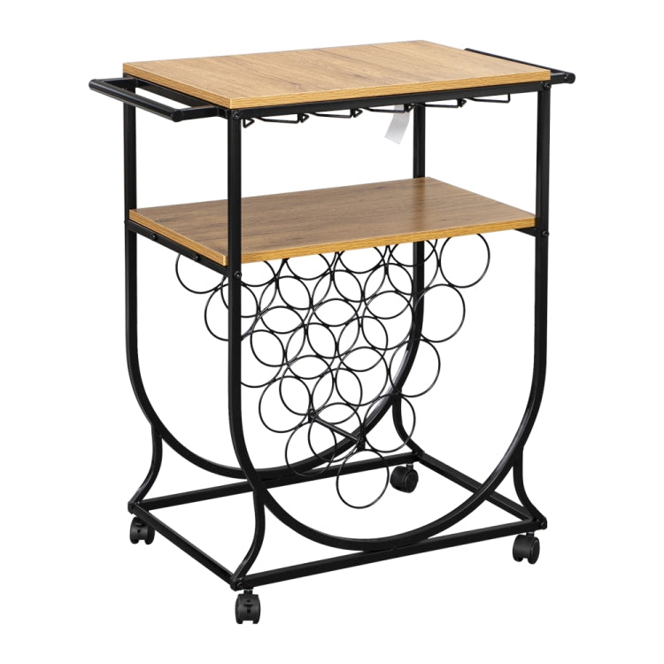 [US Warehouse] Vintage Industrial Style 2 Layers Removable Metal Wood Wheeled Wine Rack Cart, Size: 74 x 40 x 83.5cm