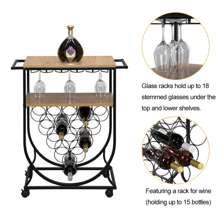 [US Warehouse] Vintage Industrial Style 2 Layers Removable Metal Wood Wheeled Wine Rack Cart, Size: 74 x 40 x 83.5cm