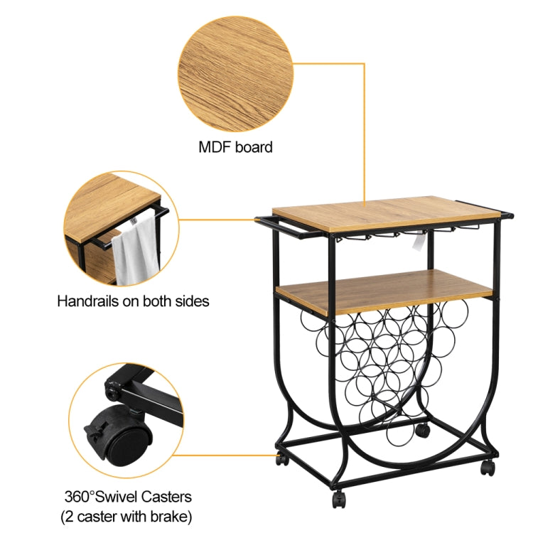 [US Warehouse] Vintage Industrial Style 2 Layers Removable Metal Wood Wheeled Wine Rack Cart, Size: 74 x 40 x 83.5cm