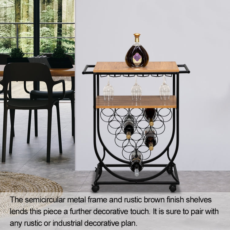 [US Warehouse] Vintage Industrial Style 2 Layers Removable Metal Wood Wheeled Wine Rack Cart, Size: 74 x 40 x 83.5cm