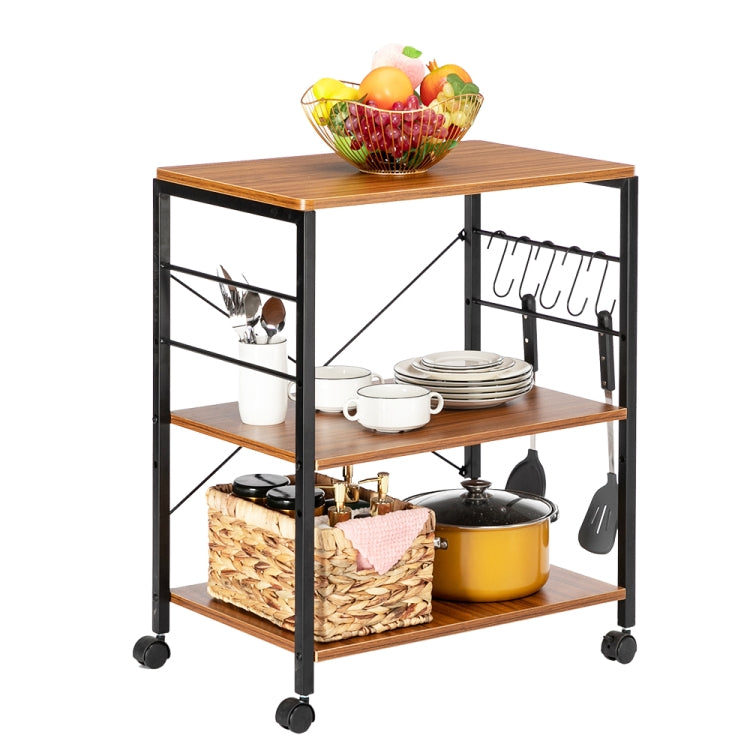 [US Warehouse] Kitchen Microwave Cart 3-Tier Vintage Rolling Baking Rack with Hooks, Size: 60.2 x 40 x 73cm