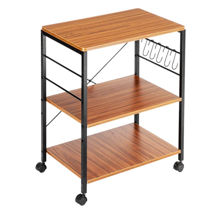 [US Warehouse] Kitchen Microwave Cart 3-Tier Vintage Rolling Baking Rack with Hooks, Size: 60.2 x 40 x 73cm