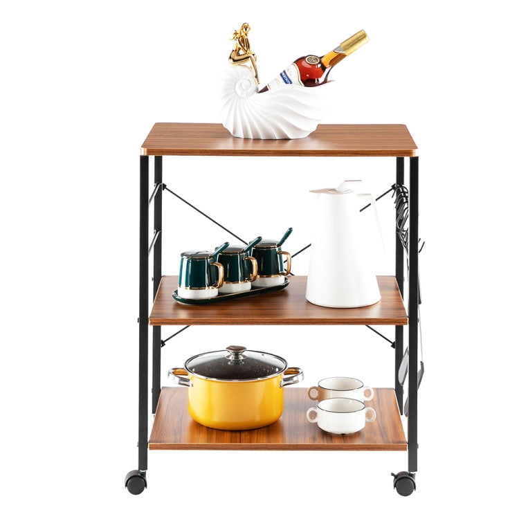 [US Warehouse] Kitchen Microwave Cart 3-Tier Vintage Rolling Baking Rack with Hooks, Size: 60.2 x 40 x 73cm