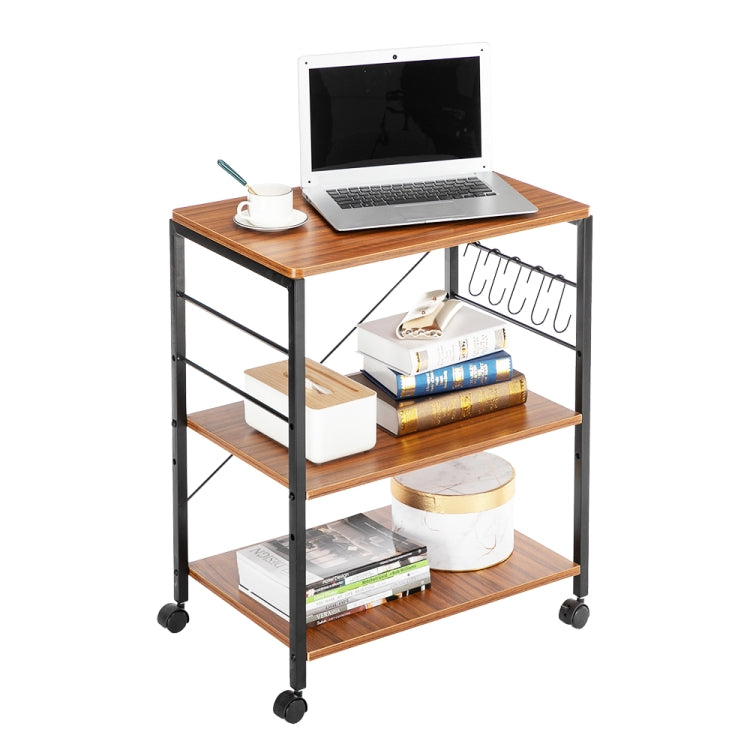 [US Warehouse] Kitchen Microwave Cart 3-Tier Vintage Rolling Baking Rack with Hooks, Size: 60.2 x 40 x 73cm