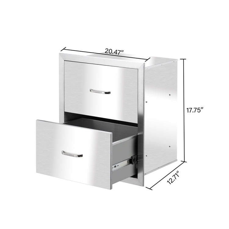 [US Warehouse] Courtyard Stainless Steel Two-drawer Cabinet for Storage Oven, Size: 20.47 x 17.75 x 12.71 inch