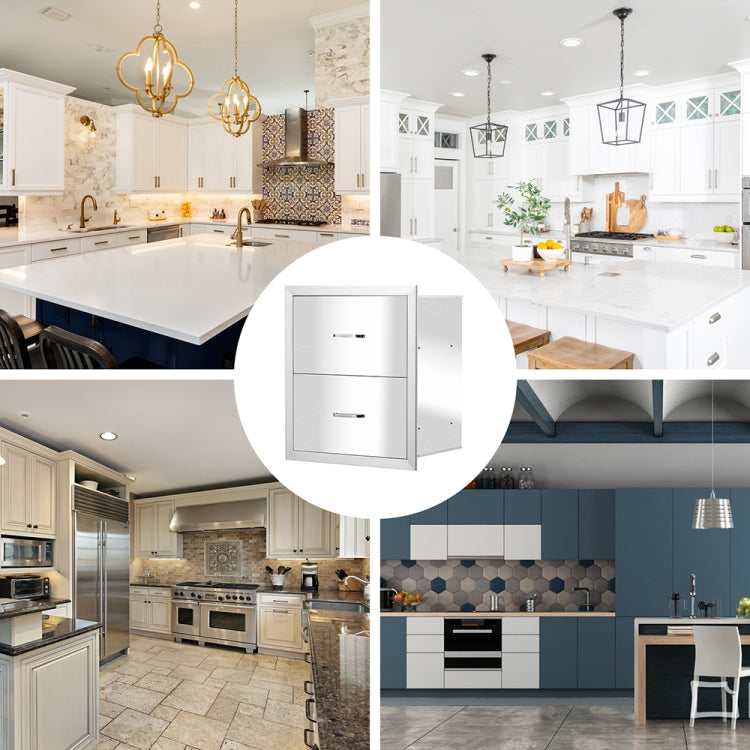 [US Warehouse] Courtyard Stainless Steel Two-drawer Cabinet for Storage Oven, Size: 20.47 x 17.75 x 12.71 inch