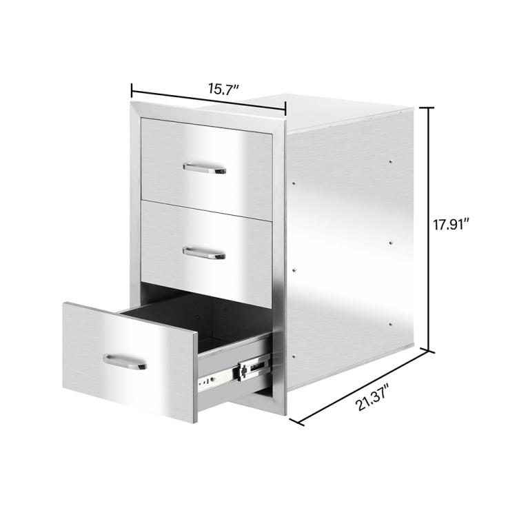 [US Warehouse] Courtyard Stainless Steel Three-drawer Cabinet for Storage Oven, Size: 21.37 x 17.91 x 15.7 inch