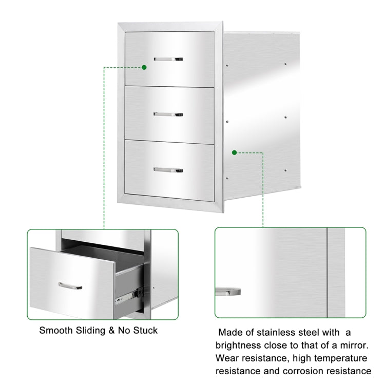 [US Warehouse] Courtyard Stainless Steel Three-drawer Cabinet for Storage Oven, Size: 21.37 x 17.91 x 15.7 inch
