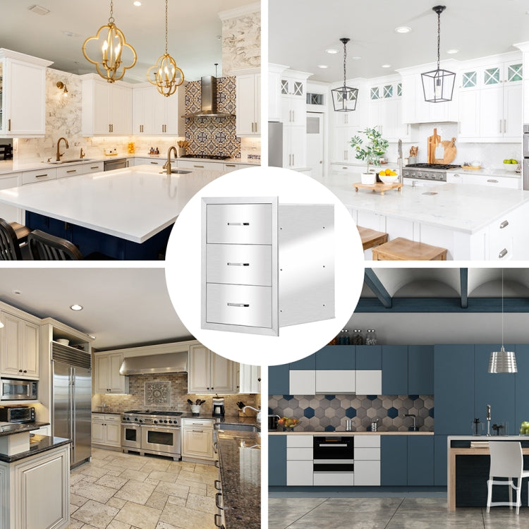 [US Warehouse] Courtyard Stainless Steel Three-drawer Cabinet for Storage Oven, Size: 21.37 x 17.91 x 15.7 inch