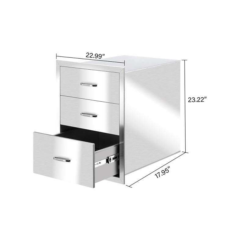 [US Warehouse] Courtyard Stainless Steel Three-drawer Cabinet for Storage Oven, Size: 23.22 x 22.99 x 17.95 inch